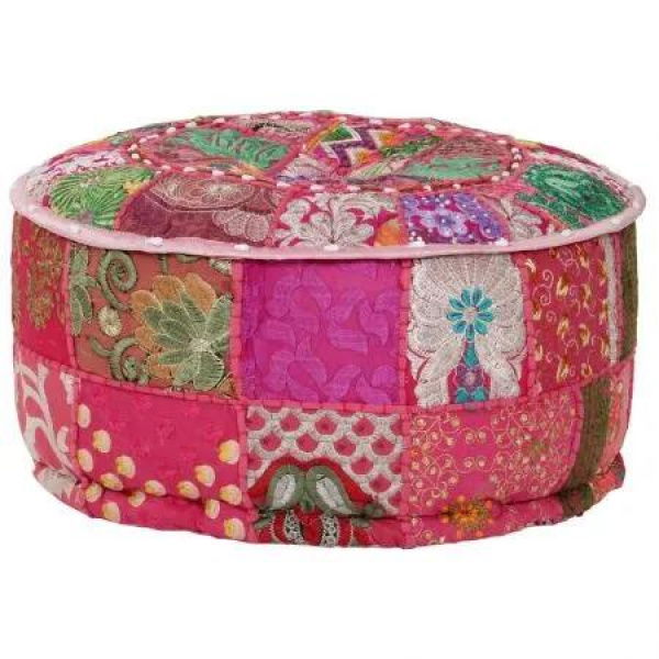 Patchwork Pouffe Round Cotton Handmade 40x20 cm Pink