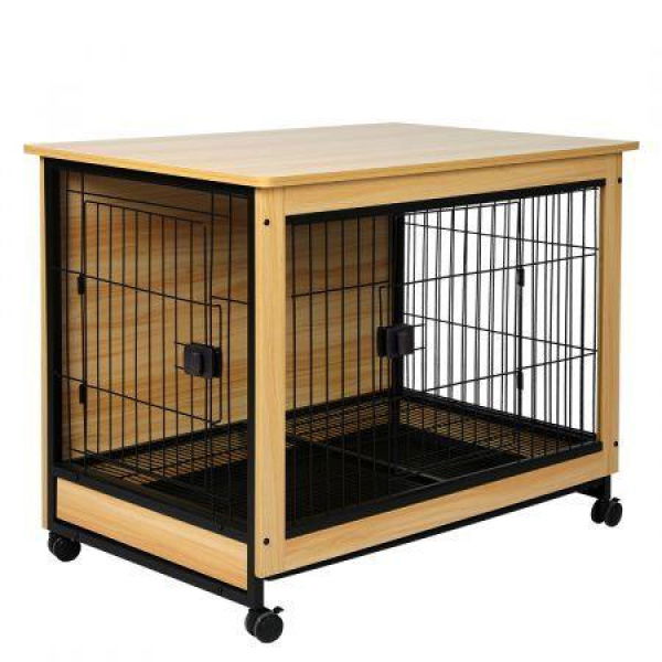 PaWz Wooden Wire Dog Kennel Side End Table Steel Puppy Crate Indoor Pet House L