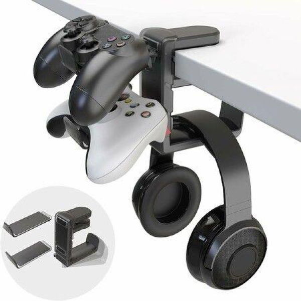 PC Gaming Headset Headphone Hook Holder Hanger Mount Headphones Stand With Adjustable And Rotating Arm Clamp (Black)