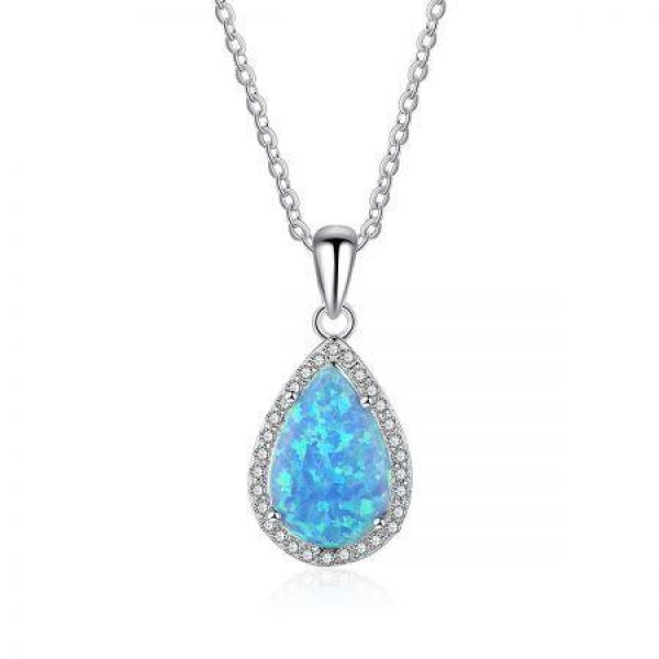 Pear Shaped Tear Drop Zulastone Sterling Silver Necklace - Ocean Blue