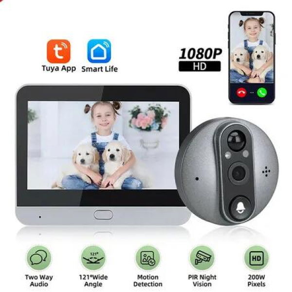 Peephole Camera,2.4G WiFi Video Doorbell Camera with Chime,PIR Motion Detection,Night Vision, 2-Way Audio,Cloud Storage,4.3 Inch LCD Screen Monitor