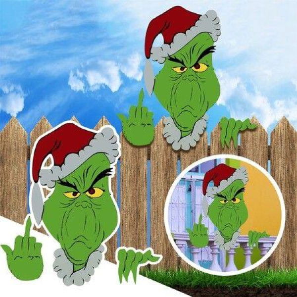 Peeping Over Fence Animal Fence Peeker Christmas Decoration Outdoor Festivity To The Occasion