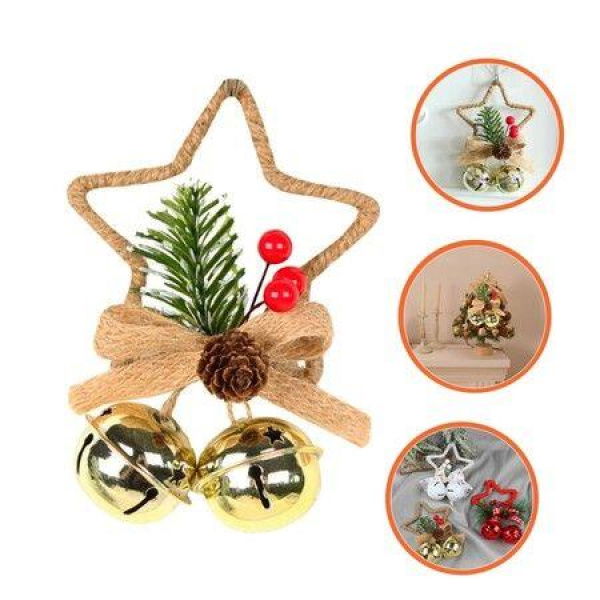 Pentagram Bell Xmas Mini Bow Window Bell Pendants Tree Ornament Christmas Bow Decoration Xmas Hanging Bell Xmas Tree Star