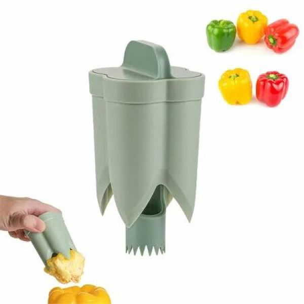 Pepper Seed Corer Remover Upgraded 2 in 1 Bell Pepper Cutter & Deseeder Effortlessly Streamline Your Kitchen Prep for Faster (Green)