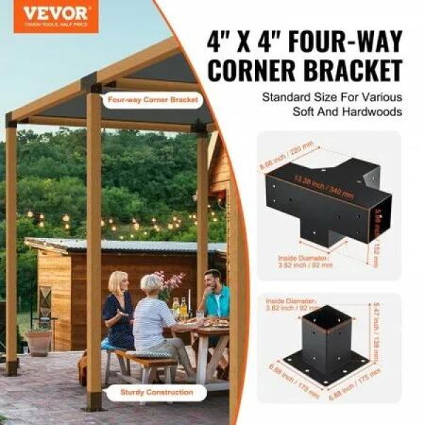 Pergola Bracket Kit 101.6 x 101.6 mm, 4pcs 4-Way Heavy Duty Corner Bracket Woodworks DIY Post Base, Easy Installation Wooden Beams for Gazebos, Patio Pergolas, Log Cabin Outdoor Pergola