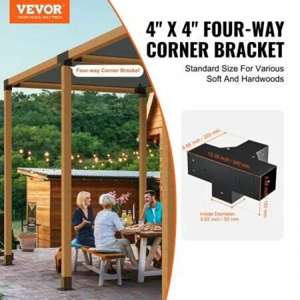 Pergola Bracket Kit 101x101mm, 2pcs 4-Way Heavy Duty Corner Bracket Woodworks DIY Post Base Kit, Easy Installation Wooden Beams for Gazebos, Patio Pergolas, Log Cabin Outdoor Pergola Hardware