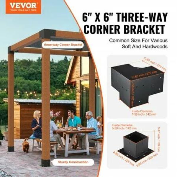 Pergola Bracket Kit 152.4 x 152.4 mm, 8pcs 3-Way Heavy Duty Corner Bracket Woodworks DIY Post Base, Easy Installation Wooden Beams for Gazebos, Patio Pergolas, Log Cabin Outdoor Pergola Hardware