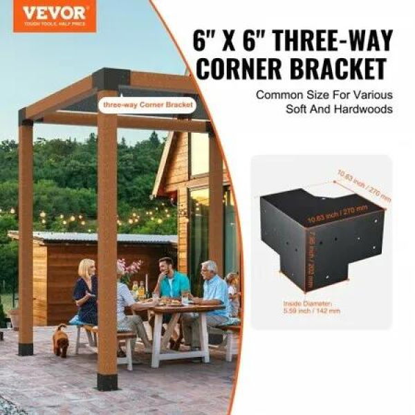 Pergola Bracket Kit 152x152mm, 4pcs 3-Way Heavy Duty Corner Bracket Woodworks DIY Post Base Kit, Easy Installation Wooden Beams for Gazebos, Patio Pergolas, Log Cabin Outdoor Pergola Hardware