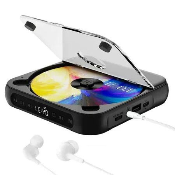 Personal Portable CD Player with Bluetooth, Headphones, LCD Touch Screen, and Anti-Skip/Shockproof Protection for Car and On-the-Go Enjoyment (Black)