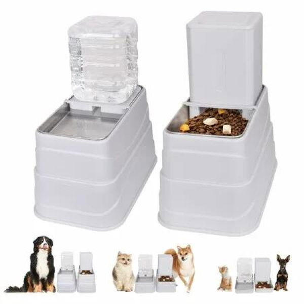 Pet Automatic Feeder and Water Dispenser Set(3.8L), 3 Height Adjustable Raised with 2 Stainless Steel Bowlsfor Dogs Cats Pets