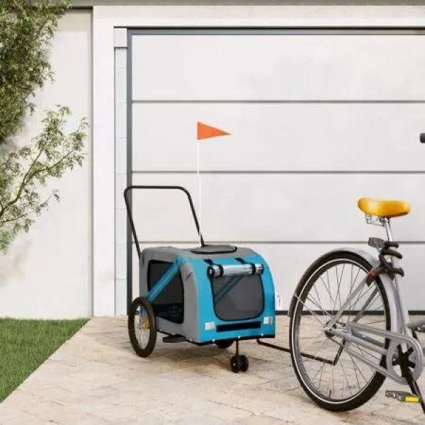 Pet Bike Trailer Blue and Grey Oxford Fabric and Iron