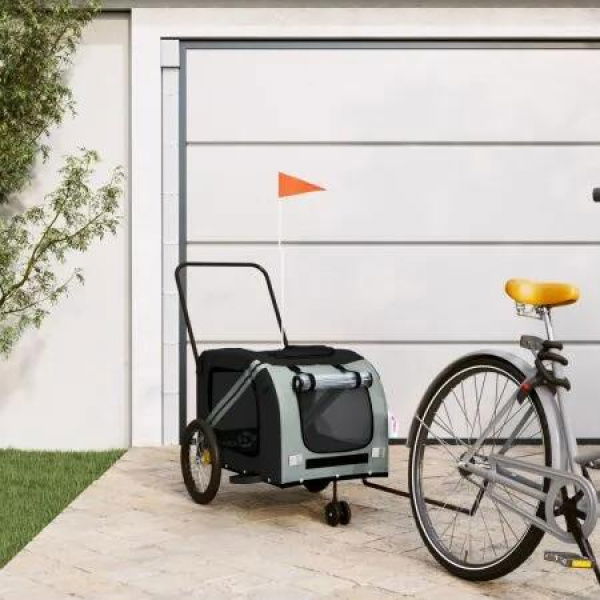 Pet Bike Trailer Grey and Black Oxford Fabric and Iron