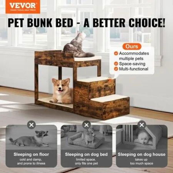 Pet Bunk Bed with Stairs Dog/Cat Window Perch Sleeper Couch Medium Size