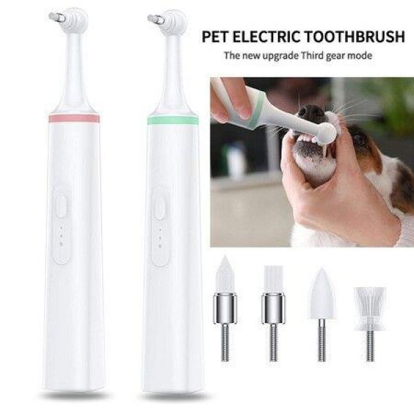 Pet Cat Dog Electric Toothbrush Removes Stains Oral Cleaning With 4 Brush Heads Dog Mouth Cleaning Tool Electric Tooth Polisher Color Random