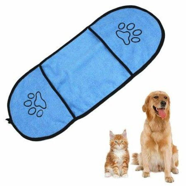 Pet Dog Bath Towel With Hand Pockets Durable Washable | Super Absorbent Quick Dry Towel For Cats & Dogs (Blue)