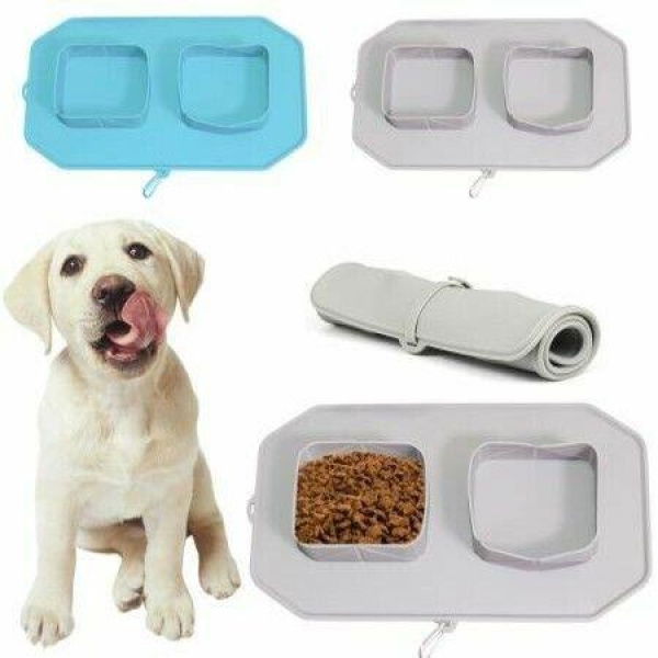 Pet Dog Bowl Silicone Bowls Outdoor Folding Travel Puppy Dogs Food Water Container Foldable Feeding Double Bowls Feeder Dishes