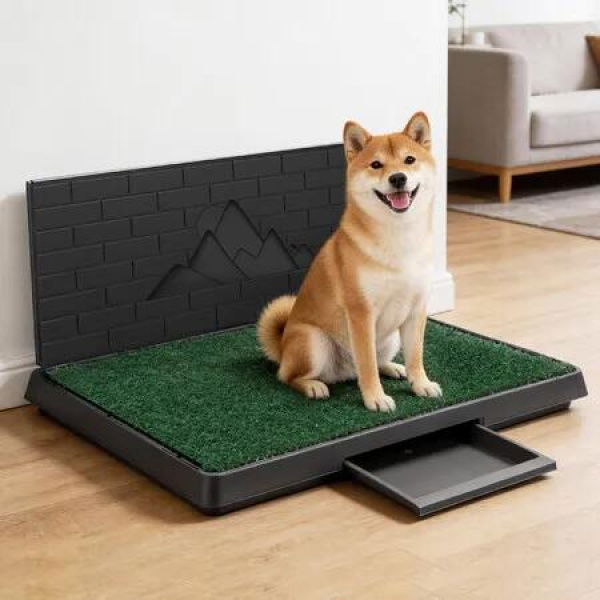 Pet Dog Toilet Training Potty Puppy Doggy Indoor Bathroom House Fake Artificial Grass Mat Pee Pad Tray Holder Urine Wall Splash Guard Portable 75x50cm