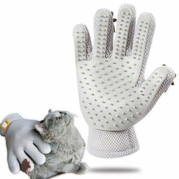 Pet Grooming Glove Cat Dog Gentle Deshedding Brush Pet Hair Remover Massage Mitt Perfect For Long Short Fur (Right Hand - Grey)