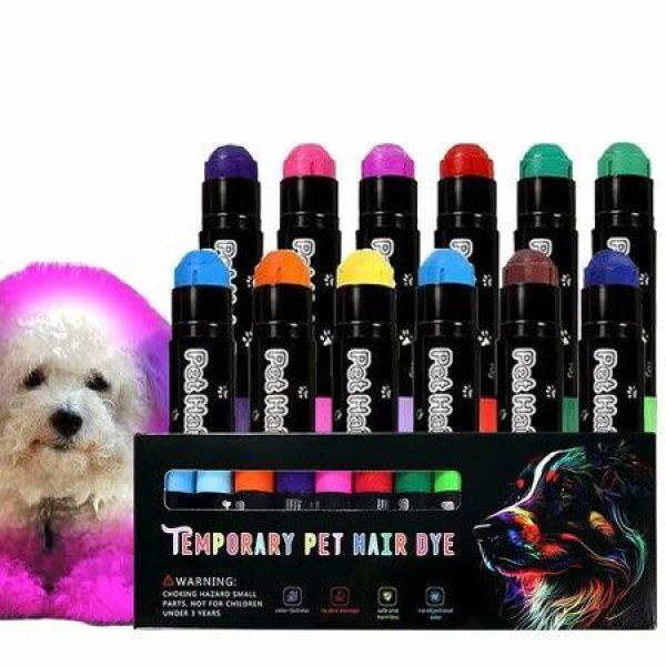 Pet Hair Fur Paint Dye Grooming Temporary Dog Hair Dye 12 Color Washable Non Toxic DIY Creative Grooming Pet Safe Marking Pens