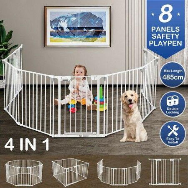 Pet Playpen Safety Fence Fire Guard Barrier Kid Activity Center Play Yard Dog Enclosure With Door 8 Panels 4 In 1 XL.