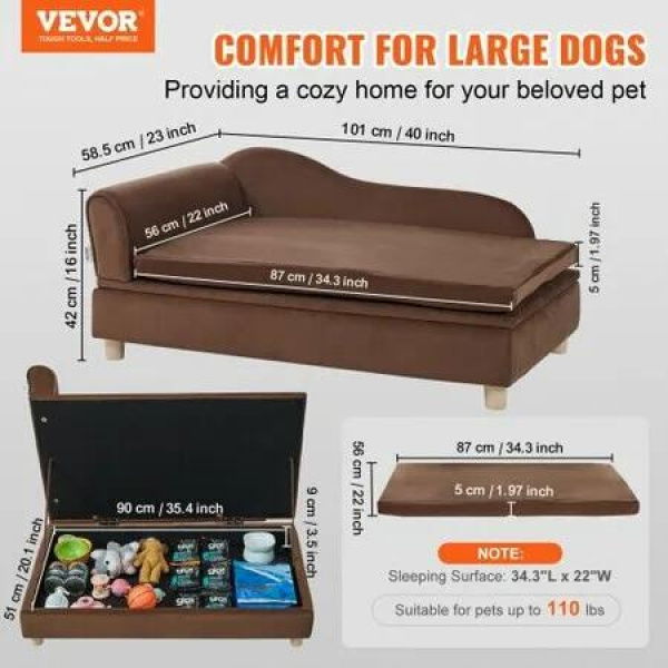 Pet Sofa, Dog Couch for Large-Sized Dogs and Cats, 36 x23x16 inch Soft Velvety Dog Sofa Bed, 50 kg Loading Cat Sofa, Dark Brown