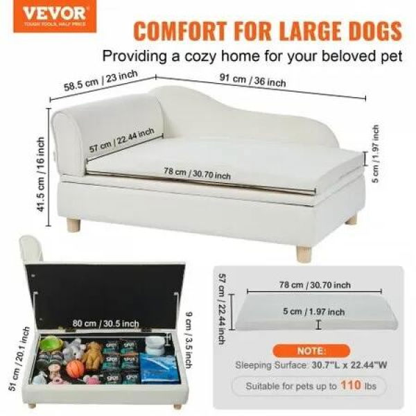 Pet Sofa, Dog Couch for Large-Sized Dogs and Cats, 36x23x16 inch Soft Velvety Dog Sofa Bed, 50 kg Loading Cat Sofa, White