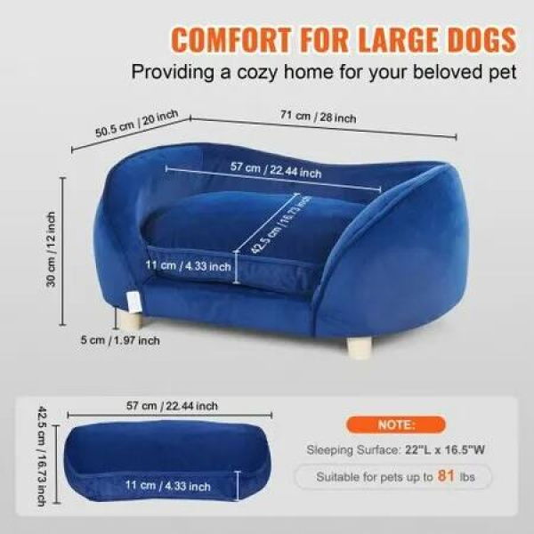 Pet Sofa, Dog Couch for Medium-Sized Dogs and Cats, 28x20x12 inch Soft Velvety Dog Sofa Bed, 37kg Loading Cat Sofa, Dark Blue