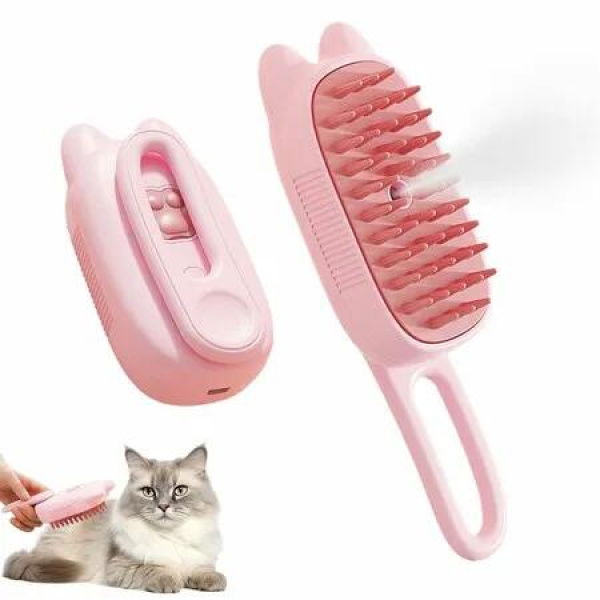 Pet Steam Brush Comb hair, Bath and Massage, Silicone Anti-Static Steamy Dog Brush, Pet Grooming Brush 1 Pack (Pink)