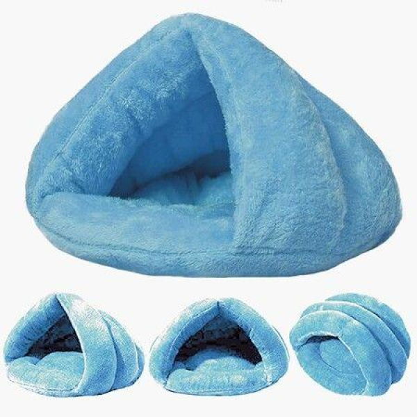 Pet Tent Cave Bed For Small Medium Puppies Kitty Dogs Cats Pets Sleeping Bag Thick Fleece Warm Soft Dog Bed (Blue-L).