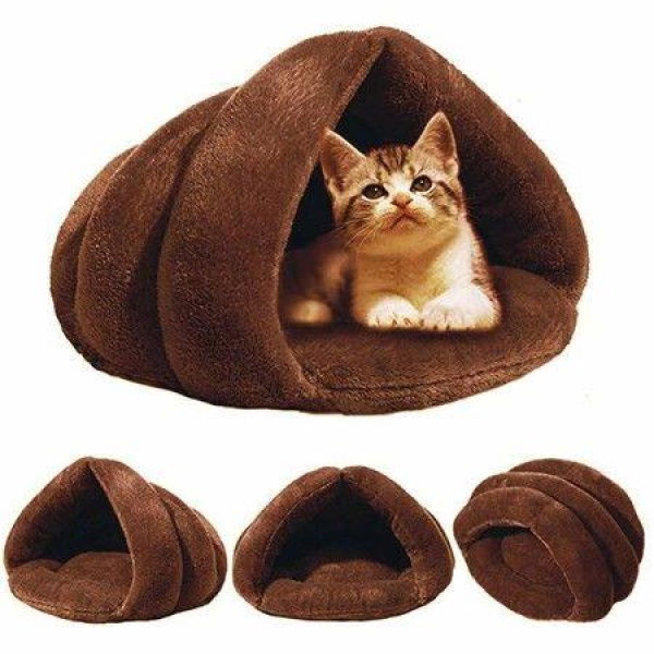 Pet Tent Cave Bed For Small Medium Puppies Kitty Dogs Cats Pets Sleeping Bag Thick Fleece Warm Soft Dog Bed (Coffee-L)