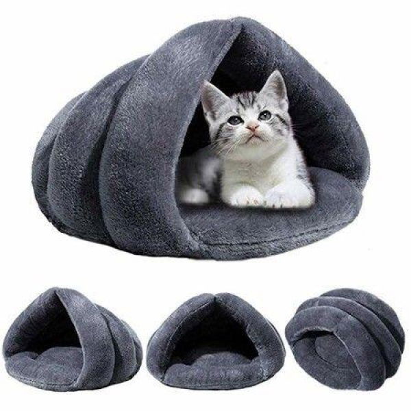 Pet Tent Cave Bed For Small Medium Puppies Kitty Dogs Cats Pets Sleeping Bag Thick Fleece Warm Soft Dog Bed (Grey-L).