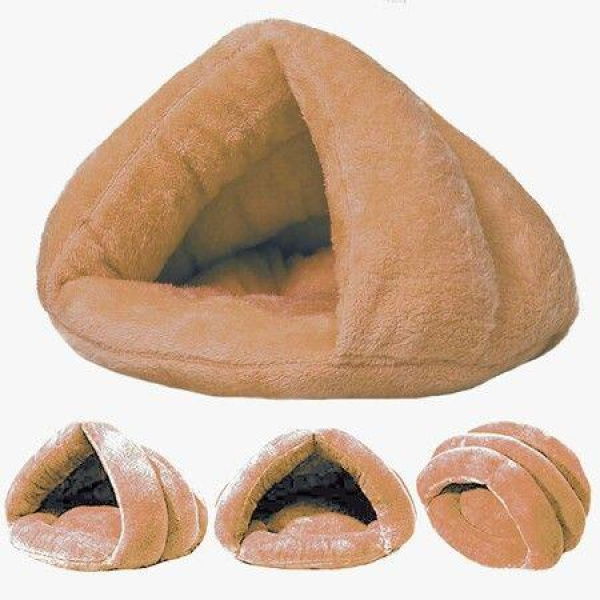 Pet Tent Cave Bed For Small Medium Puppies Kitty Dogs Cats Pets Sleeping Bag Thick Fleece Warm Soft Dog Bed (Khaki-L).