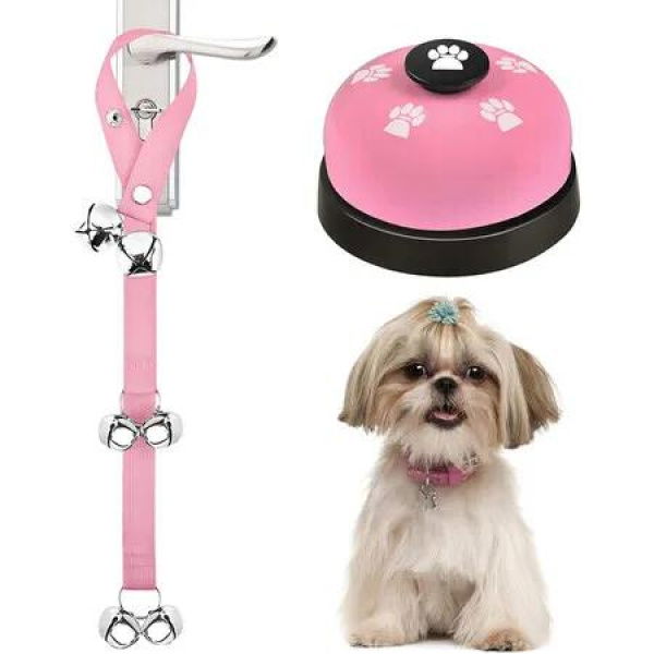 Pet Training Bells for Go Outside Potty Training and Communication Device Loud Dog Bell Cat Puppy Interactive Toys Adjustable Strap Door Bell (Pink)