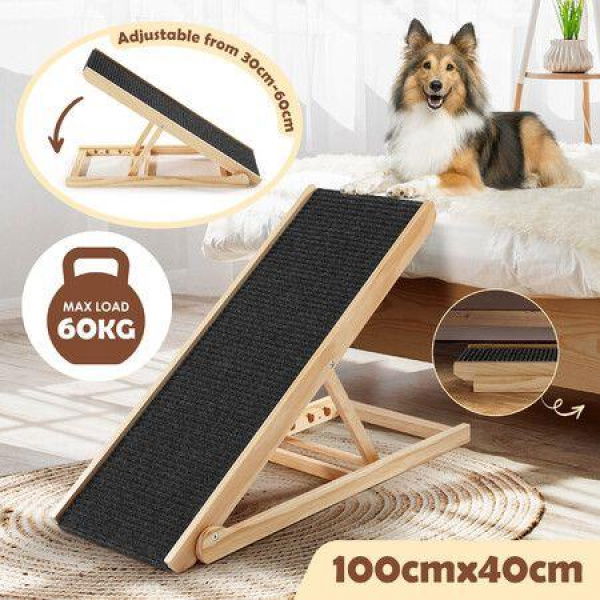 Petscene Dog Stairs Pet Ramp Puppy 4 Level Adjustable Ladder For Bed Car Outdoor Indoor Pine Wood