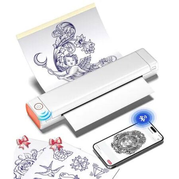 Phomemo M08F Wireless Tattoo Transfer Stencil Printer,Thermal Tattoo Machine with 10pcs Free Stencil Paper,Compatible with Smartphone PC White