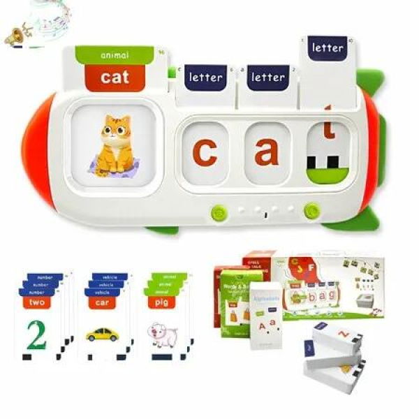 Phonics Talking Flash Cards CVC Word Spelling & Talking ABC Flash Card for Kids,Montessori Learning Toys