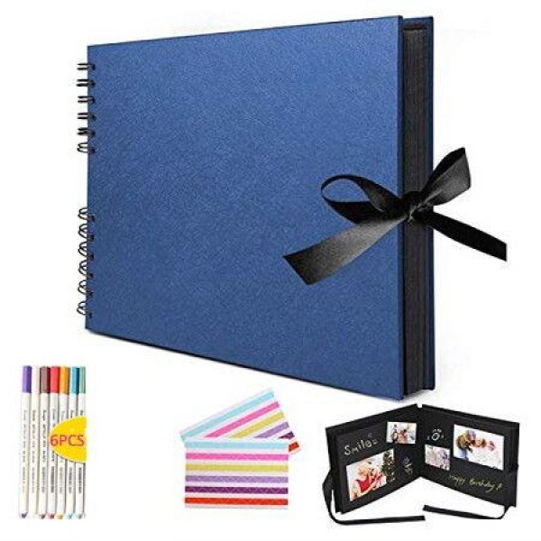 Photo Album DIY Scrapbook Black Pages For Wedding Guest Book Anniversary Valentines Day Gifts 80 Pages Blue (40 Sheets)