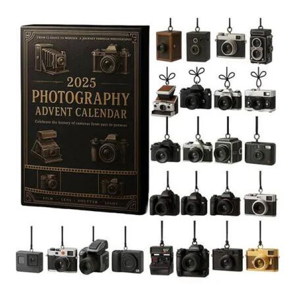 Photography Advent Calendar 2025 with 24 Retro Camera Ornaments, Collectible Miniature Camera Set for Photographers, Art Lovers and Collectors