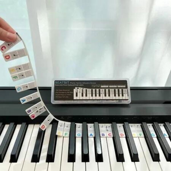 Piano Keyboard Labels Beginner Education Removable Notes Guide Silicone 88 Key Full Size Reusable Colourful Learning Tool