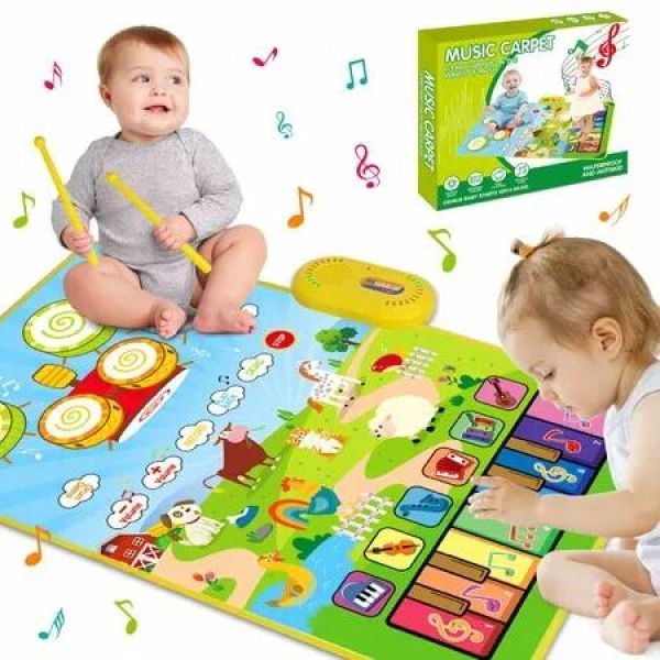 Piano Mat Musical Drum 3in1 Educational Toys Kids Animal Touch Play Blanket Early Learning Sticks Ages 3+ Fun Activity