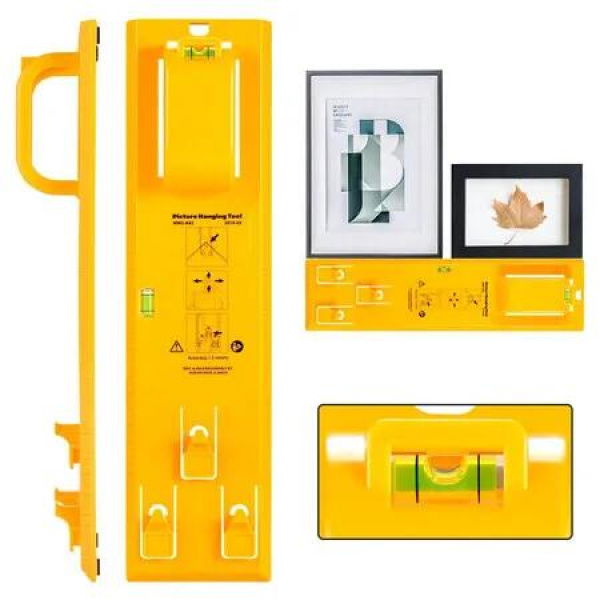 Picture Hanging Tool with Level Easy Frame Picture Hanger Wall Hanging Kit, Yellow Hanging Tool