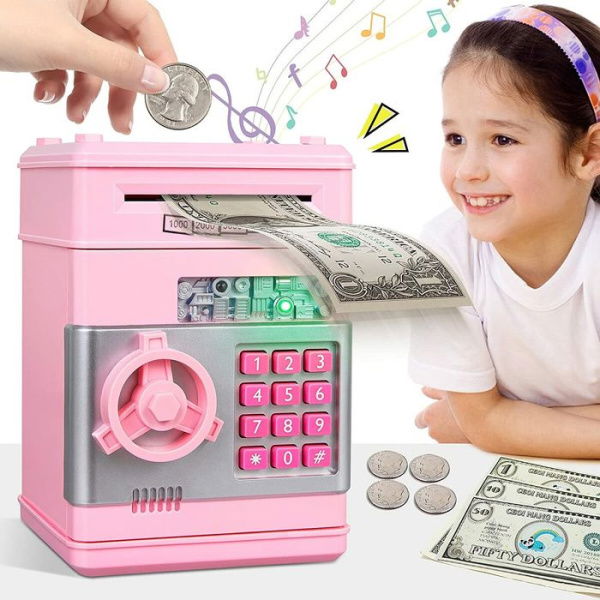 Piggy Bank Cash Coin Can ATM Bank Electronic Coin Money Bank. Best Gifts For Girls/Boys/Kids (Pink).