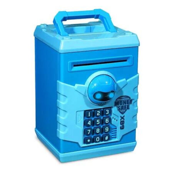 Piggy Bank, Electronic Password ATM Cash Coin, Can Automatically Scroll, Money Saving Box, Gift Toy for Kids (Blue)