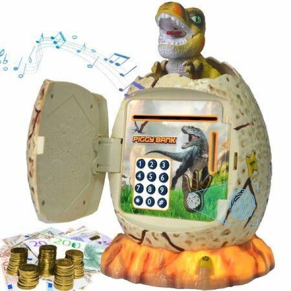 Piggy Bank for Kids Dinosaur Egg Money Bank with Fingerprint Unlocking Password ATM Machine Cash Coin Electronic Money Saving Box for Kids - White