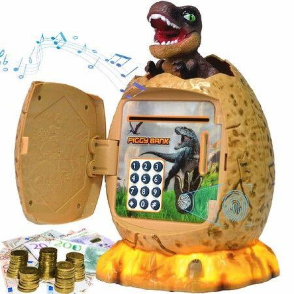 Piggy Bank for Kids Money Bank with Fingerprint Unlocking Password ATM Machine Cash Coin Electronic Money Saving Box for Kids-Brown