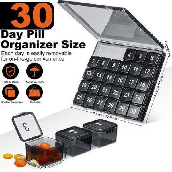 Pill Organizer Once a Day,30 Day Pill Organizer Box,Large Compartments Portable Case for Travel,Month Medicine Organizer