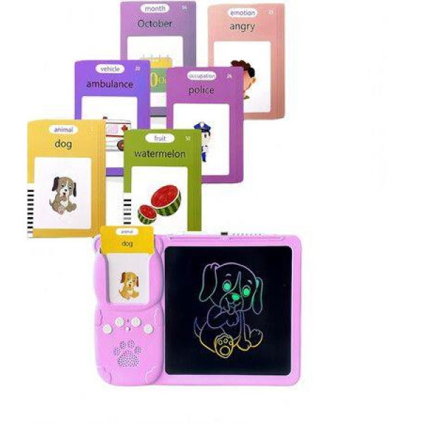 Pink - Bilingual Spanish English - 2 in 1 Talking Flash Cards Writing Tablet Speech Toy, 510 Sight Words ABC 123 Alphabet Numbers Montessori Toy