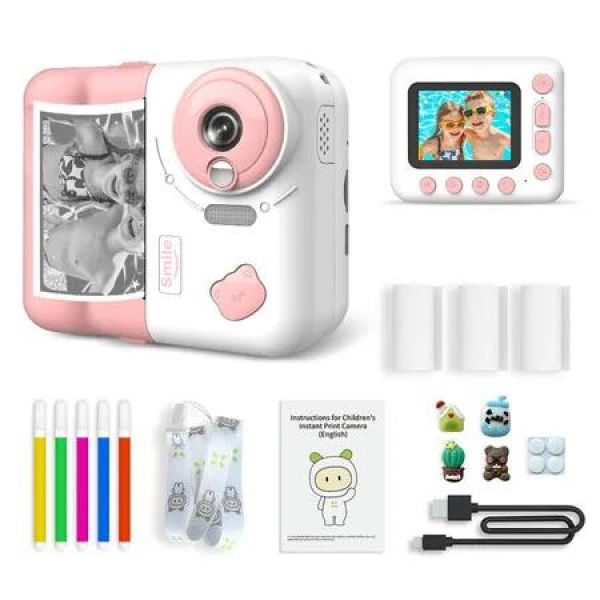 Pink 1080P 10X Zoom Children Digital Photo Camera High-Definition Photography Printable Photo Camera Toy Not Include Memory Card