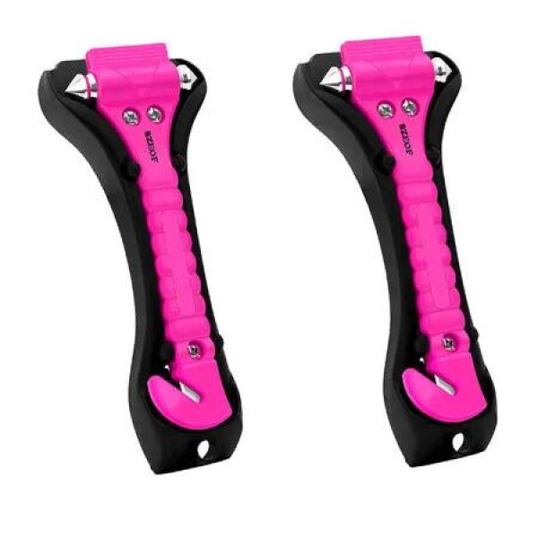 Pink 2 Pack Emergency Window Breaker Safety Hammer MultiFunction Escape Tool With Base Reflective Strips Tempered Glass Hammer