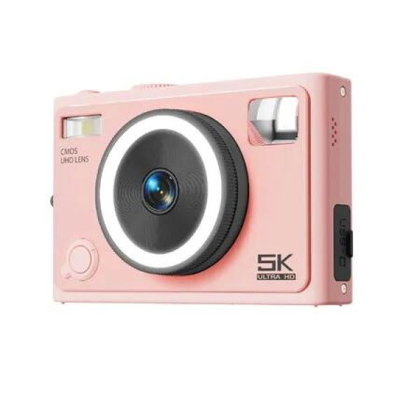 Pink 5K 64MP High Definition Student Campus Digital Camera Beauty Selfie Mirrorless CCD Travel WiFi Selfie Mirror Smart Connectivity
